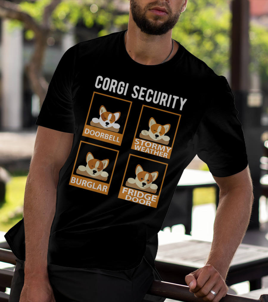 Corgi Security Doorbell Stormy Weather Burglar Fridge Door Pembroke Welsh Dog Mom Funny T-Shirt
