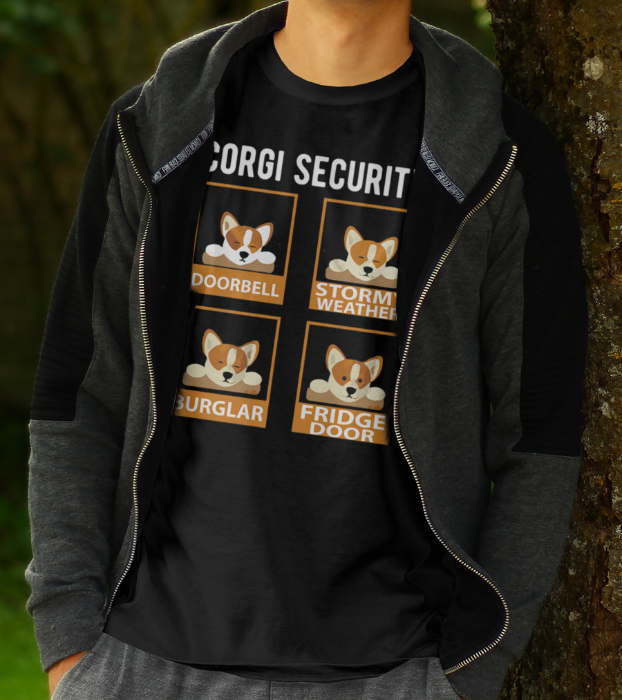 Corgi Security Doorbell Stormy Weather Burglar Fridge Door Pembroke Welsh Dog Mom Funny T-Shirt