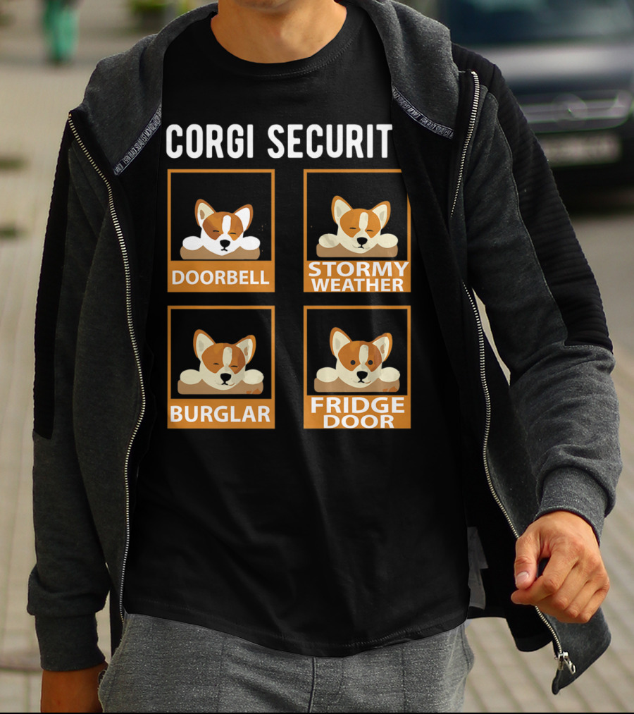 Corgi Security Doorbell Stormy Weather Burglar Fridge Door Pembroke Welsh Dog Mom Funny T-Shirt