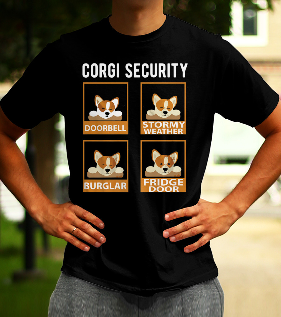 Corgi Security Doorbell Stormy Weather Burglar Fridge Door Pembroke Welsh Dog Mom Funny T-Shirt