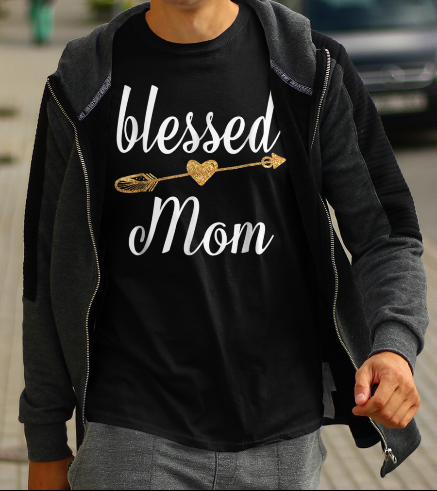 Blessed Mom Gold Heart Arrow T-Shirt