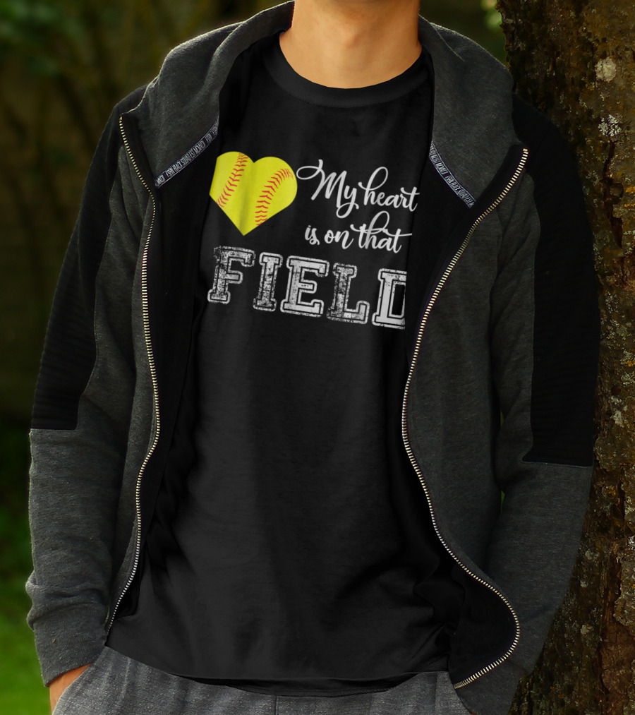 My Heart Is On That Field Softball Heart T-Shirt