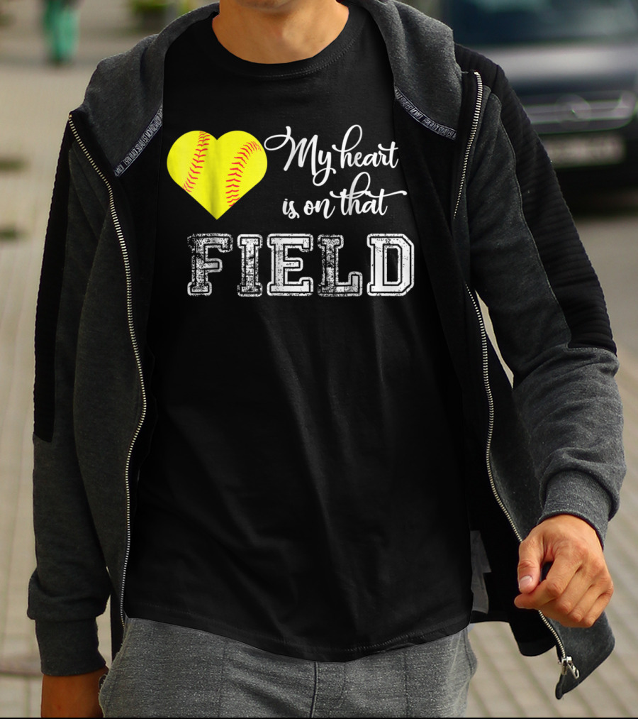 My Heart Is On That Field Softball Heart T-Shirt