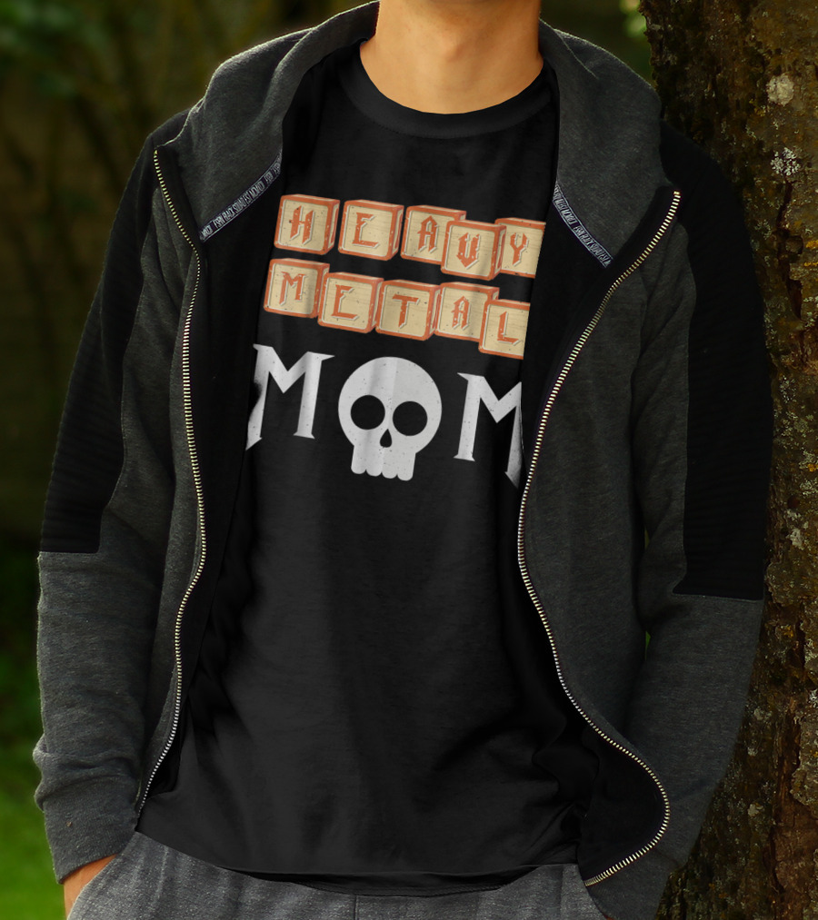 Heavy Metal Mom Skull Block Letters T-Shirt