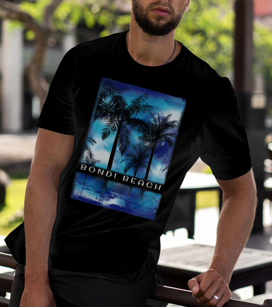 Bondi Beach Palm Trees With Vibrant Blue Ocean Reflection T-Shirt