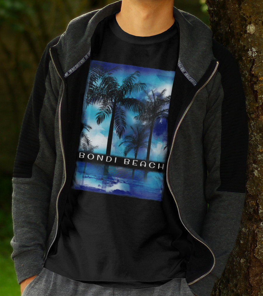 Bondi Beach Palm Trees With Vibrant Blue Ocean Reflection T-Shirt