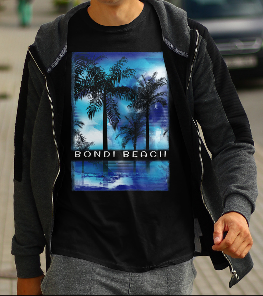 Bondi Beach Palm Trees With Vibrant Blue Ocean Reflection T-Shirt