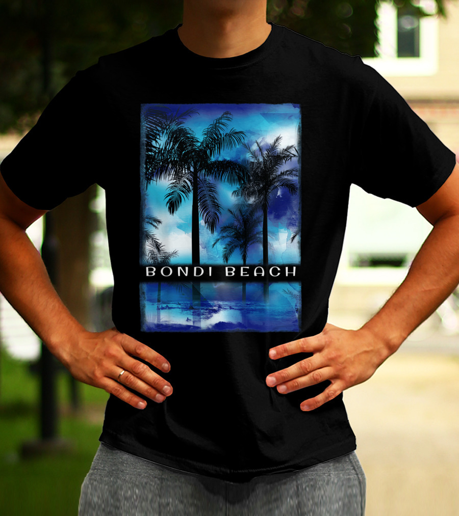 Bondi Beach Palm Trees With Vibrant Blue Ocean Reflection T-Shirt