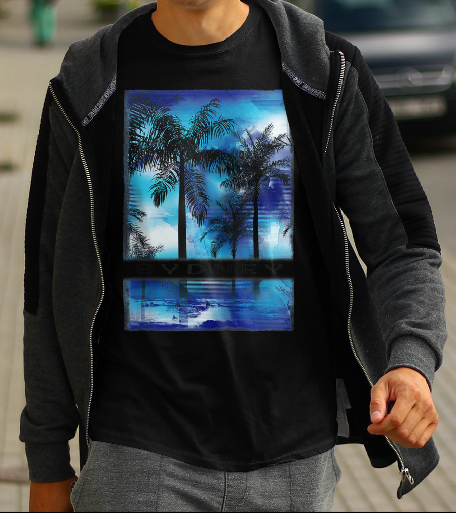 Sydney Australia Beach Palm Reflection Skyline T-Shirt