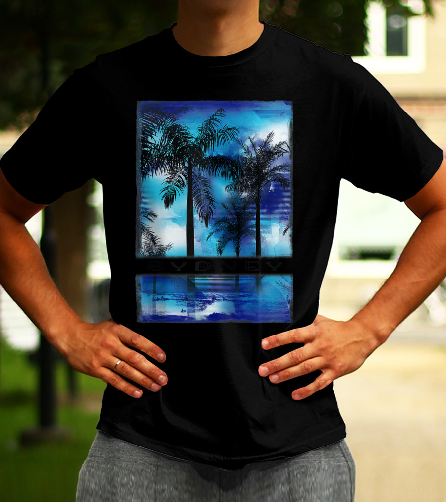 Sydney Australia Beach Palm Reflection Skyline T-Shirt