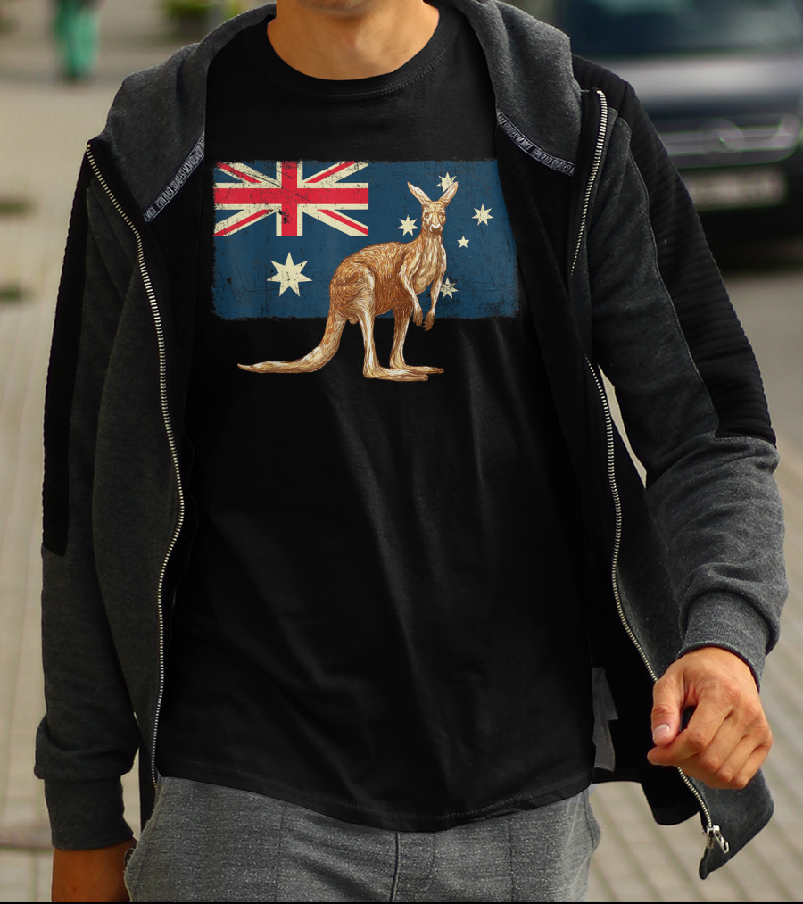 Australia Day Kangaroo With Australian Flag T-Shirt