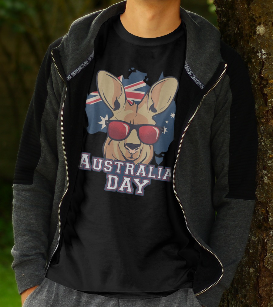 Australia Day Kangaroo With Sunglasses Australian Flag T-Shirt