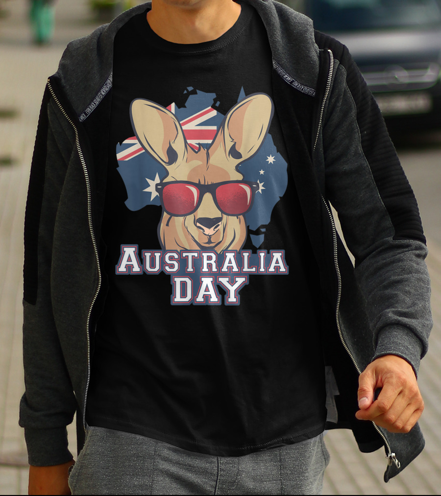 Australia Day Kangaroo With Sunglasses Australian Flag T-Shirt