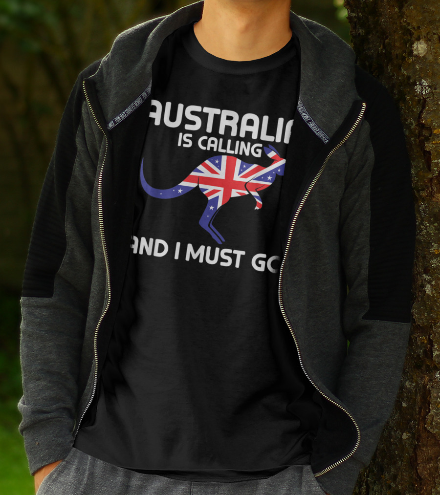 Australia Is Calling And I Must Go Kangaroo With Union Jack Flag T-Shirt