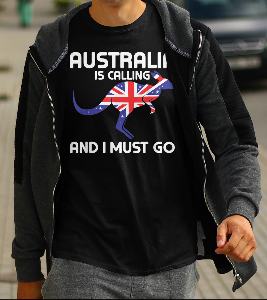 Australia Is Calling And I Must Go Kangaroo With Union Jack Flag T-Shirt