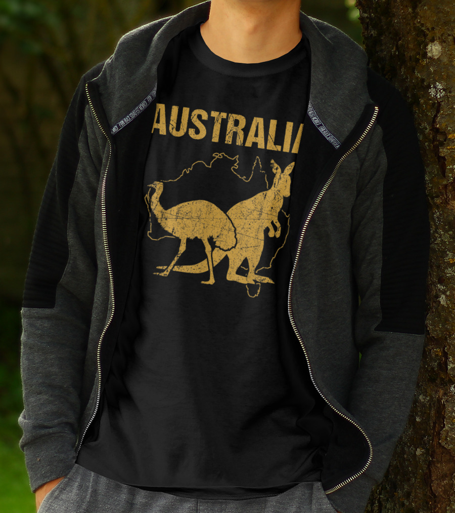 Australia Kangaroo And Emu Silhouette Map T-Shirt