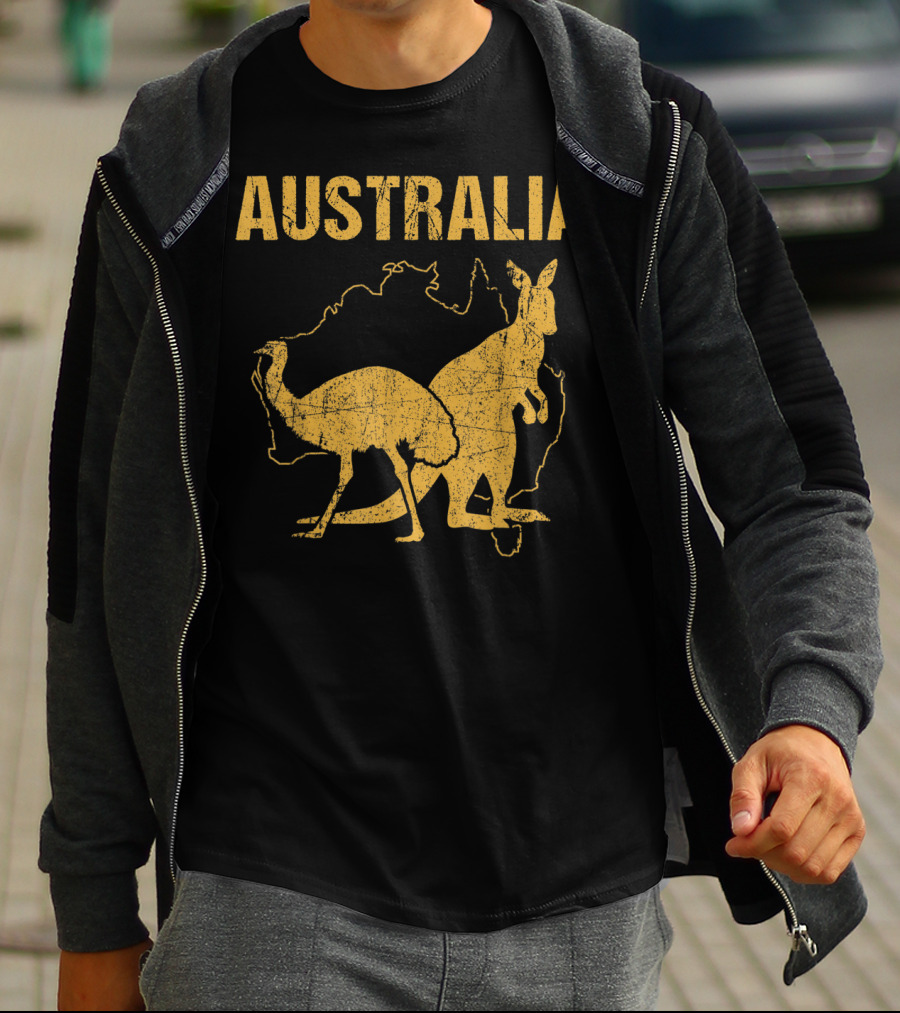 Australia Kangaroo And Emu Silhouette Map T-Shirt