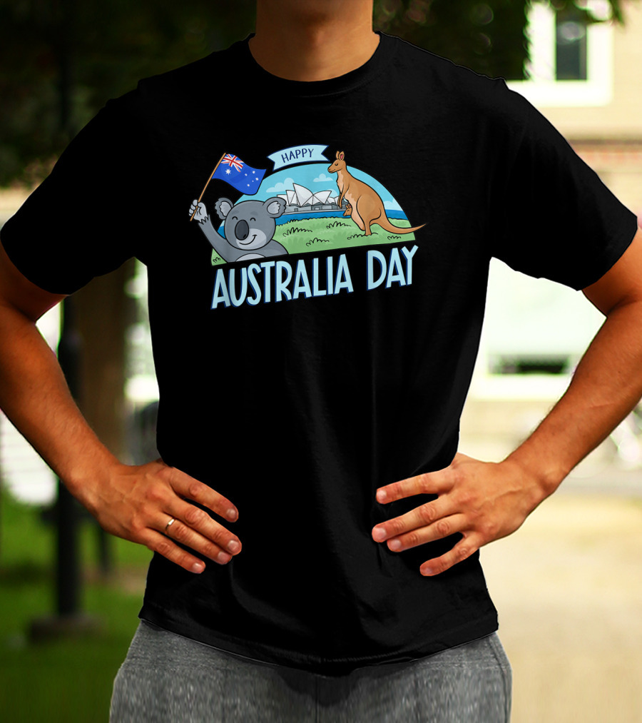 Happy Australia Day Koala Bear And Kangaroo With Australian Flag T-Shirt