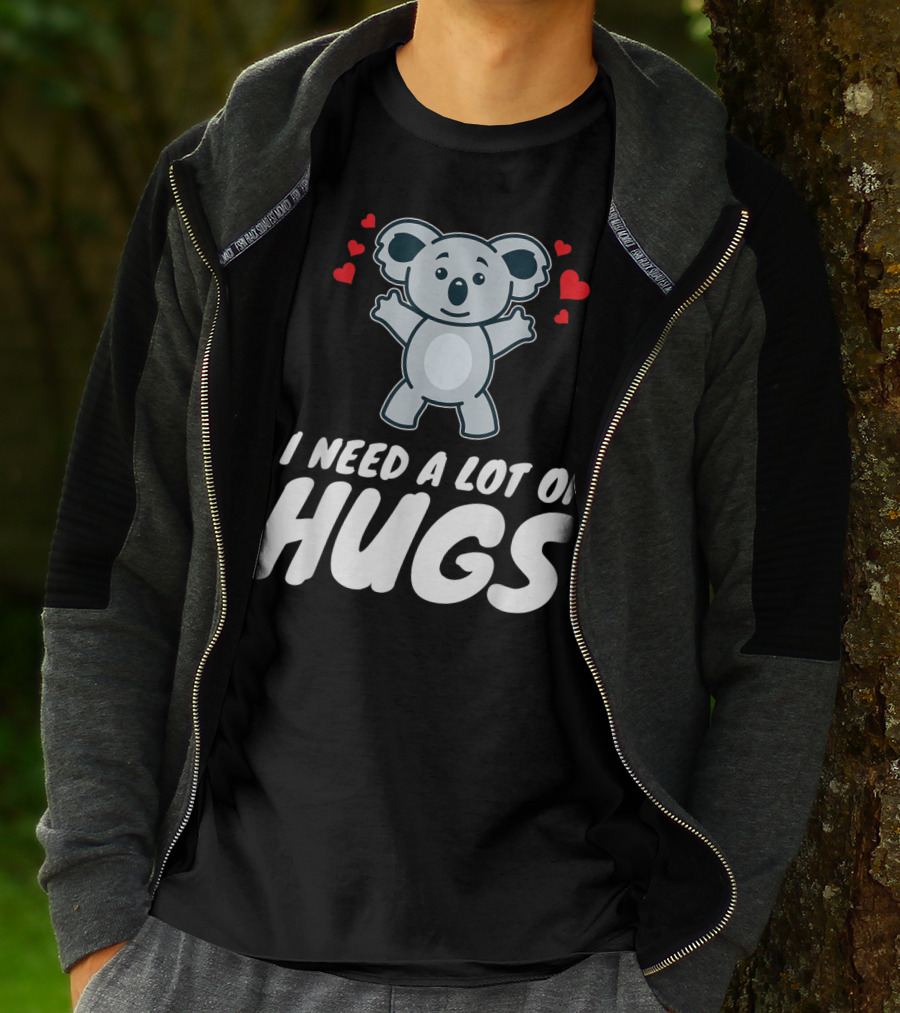I Need A Lot Of Hugs Koala With Hearts Party Mood T-Shirt