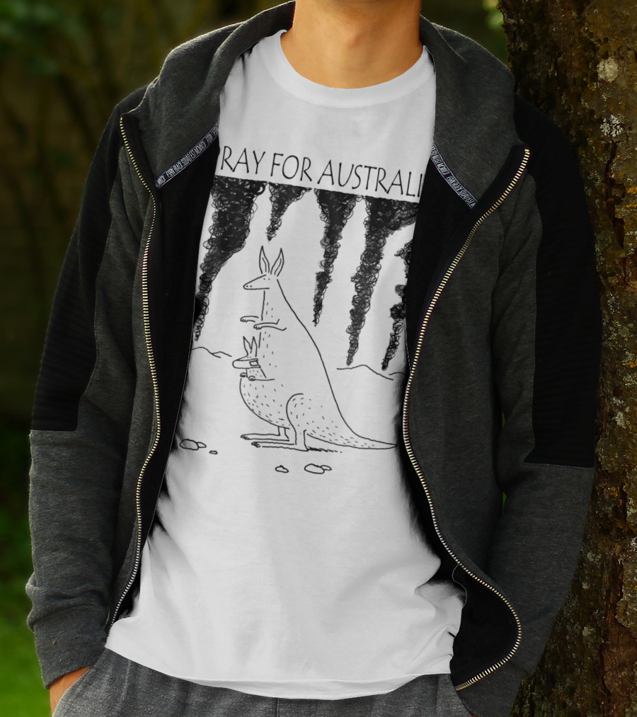 Pray For Australia Kangaroo Mother And Baby With Dark Smoke T-Shirt