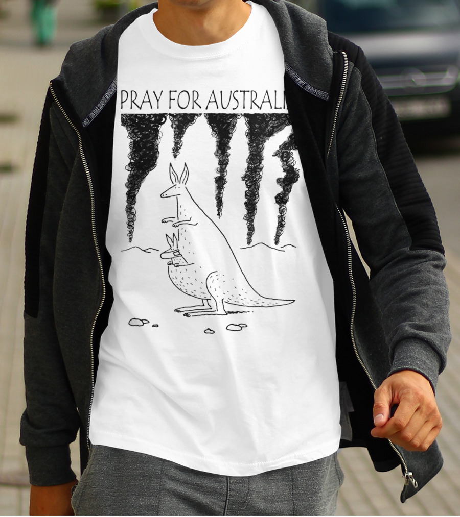 Pray For Australia Kangaroo Mother And Baby With Dark Smoke T-Shirt