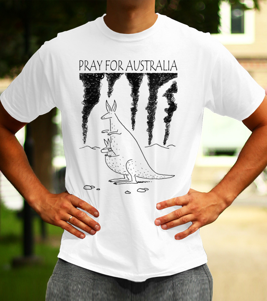 Pray For Australia Kangaroo Mother And Baby With Dark Smoke T-Shirt