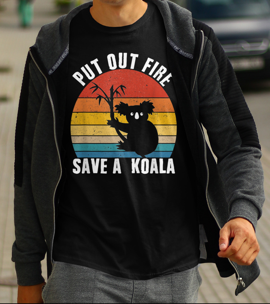 Vintage Put Out Fire Save A Koala Retro Sunset T-Shirt