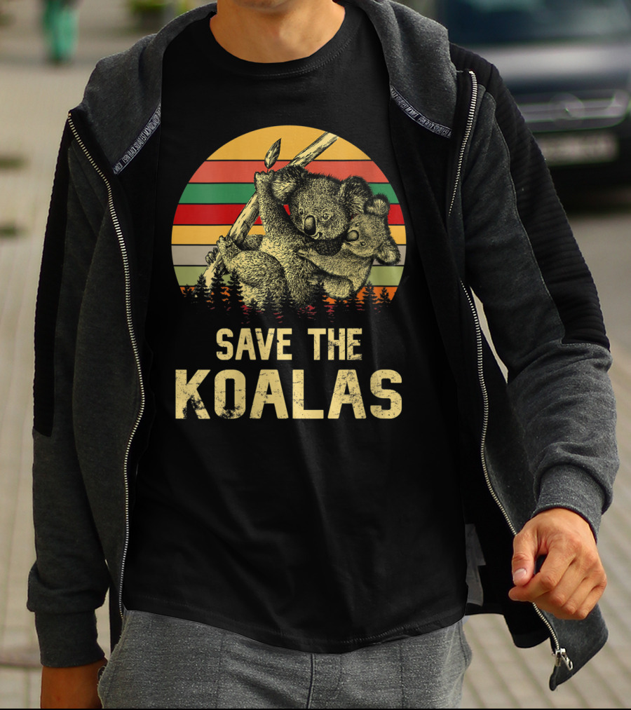 Save The Koalas Vintage Animal Sunset Stripe Forest T-Shirt