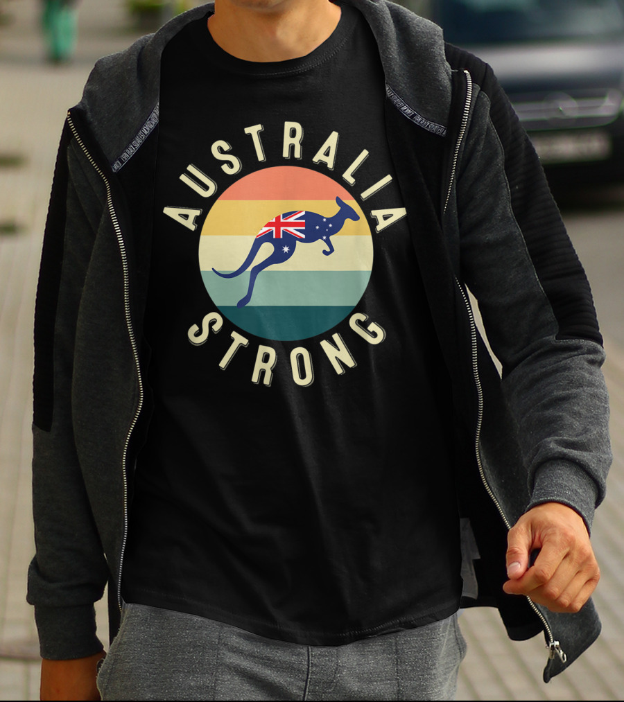 Australia Strong Kangaroo With Flag Sunset Stripes T-Shirt