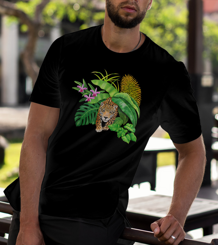 Jaguar Amongst Amazonas Foliage With Orchid Flowers Australia Animal Print Cat T-Shirt