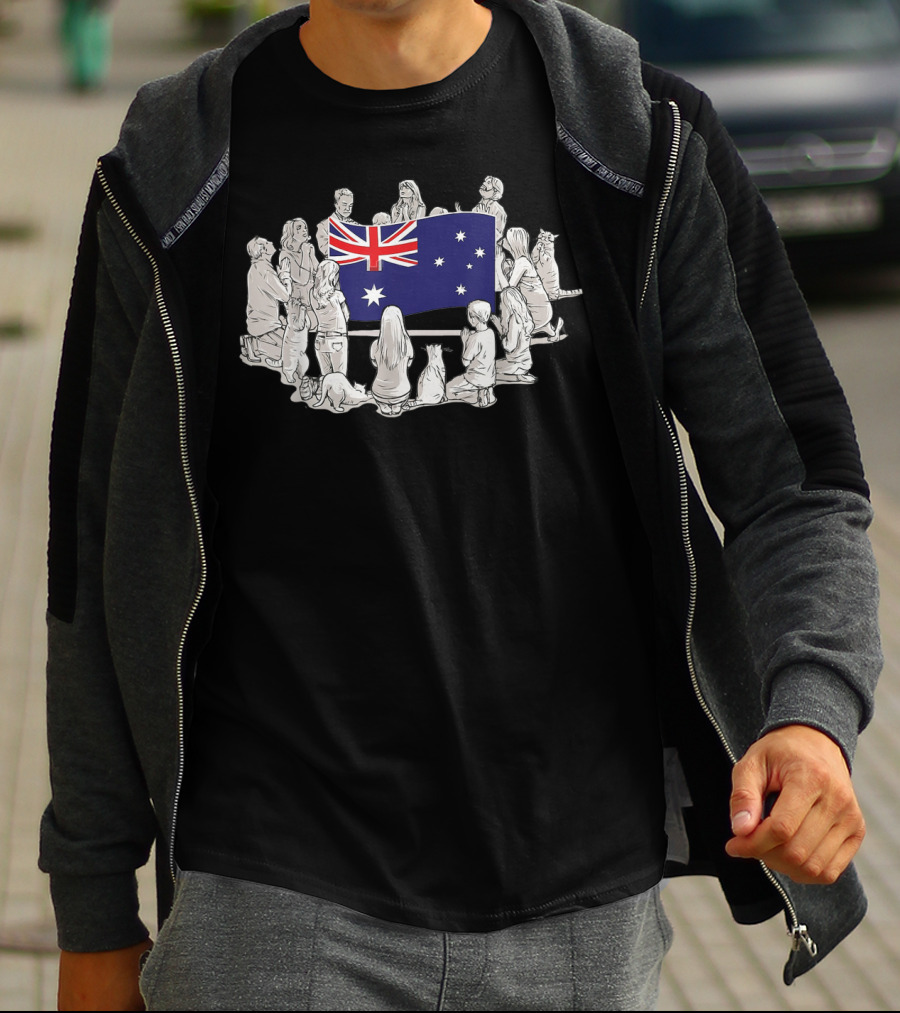 People Pray For Australia Flag Surrounded By Supporters And Wildlife T-Shirt