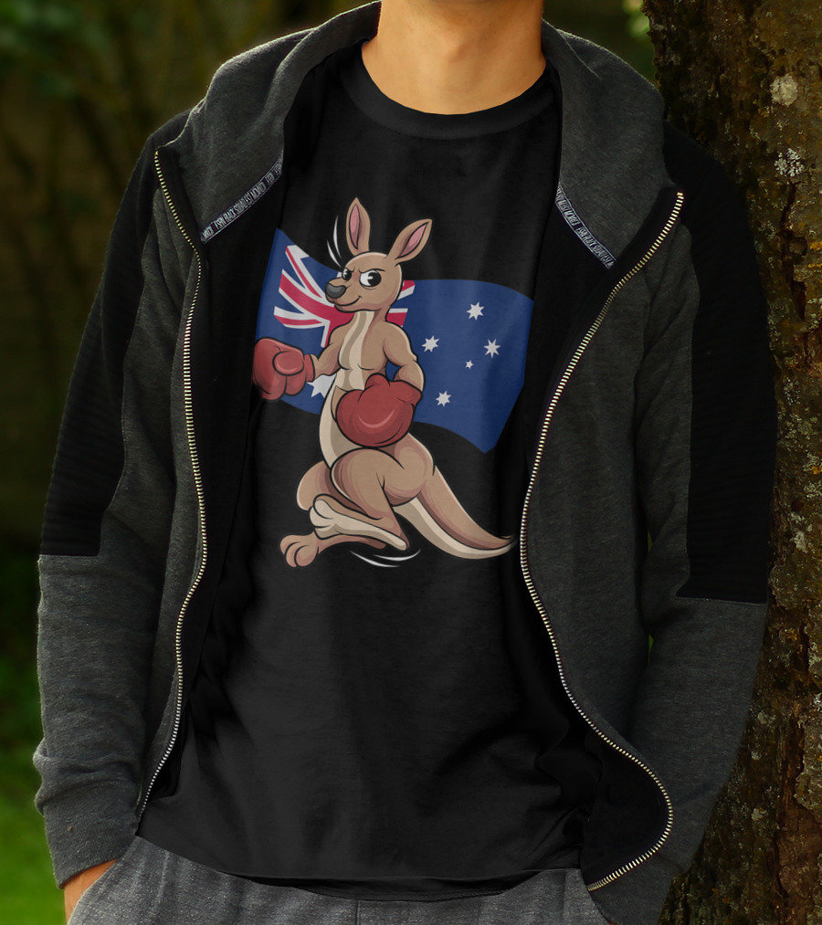 Cute Boxing Kangaroo Australian Flag Australia Day T-Shirt