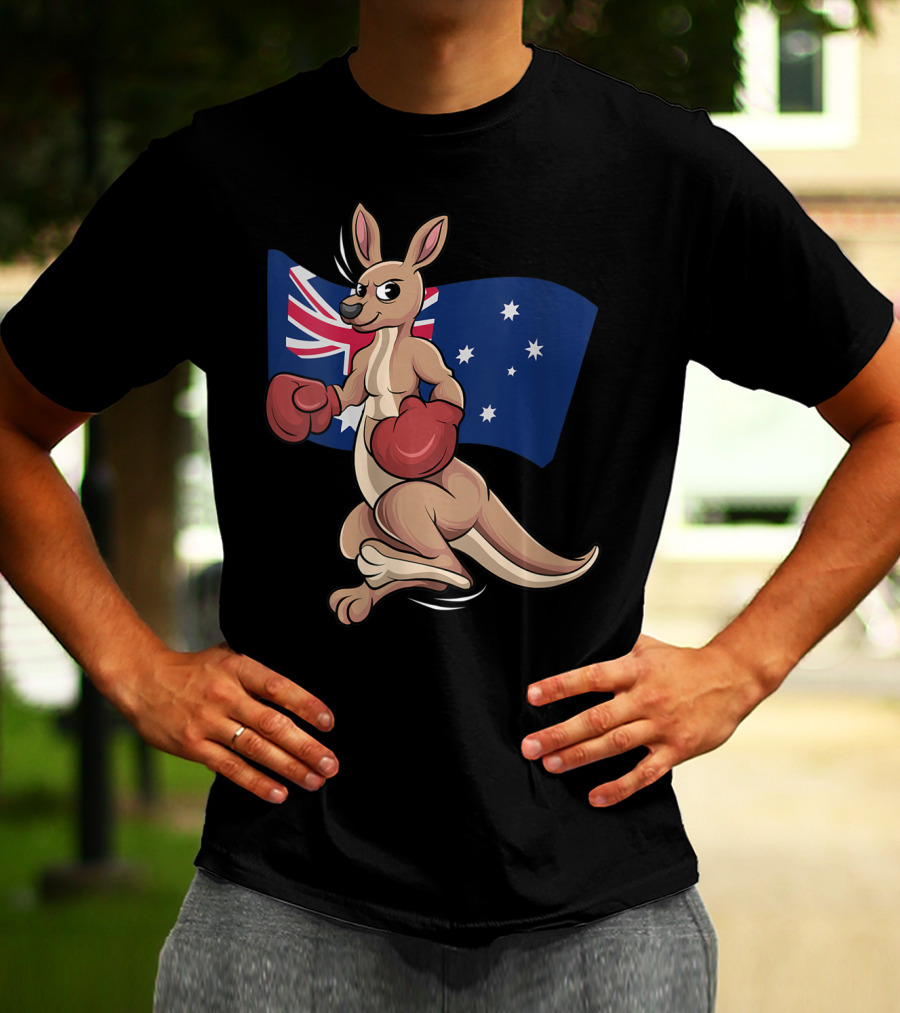 Cute Boxing Kangaroo Australian Flag Australia Day T-Shirt