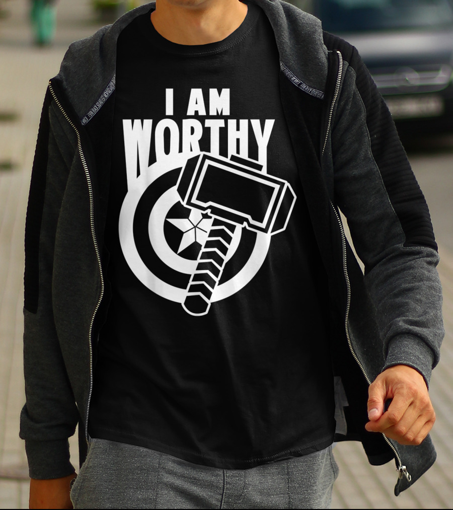 Captain America I Am Worthy Avengers Endgame Mjolnir Shield T-Shirt