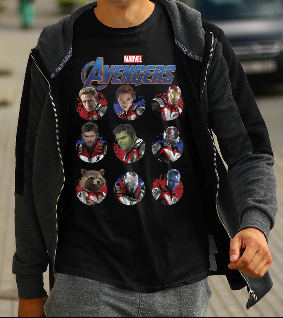 Marvel Avengers Endgame Characters In Quantum Suits With Avengers T-Shirt