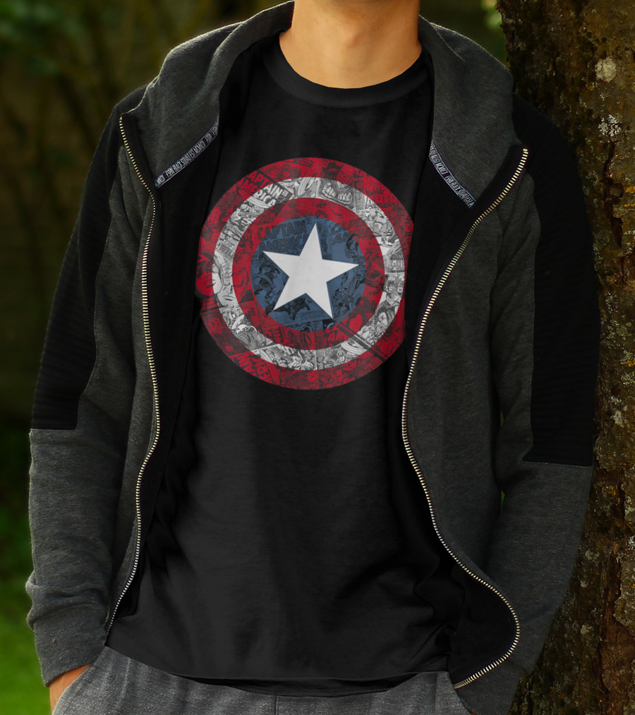 Marvel Captain America Shield Comic Collage Avengers T-Shirt