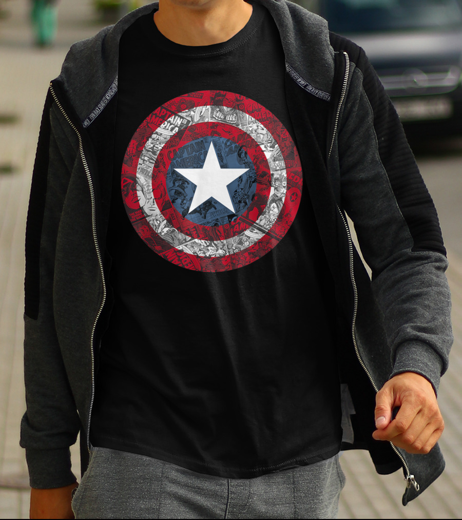 Marvel Captain America Shield Comic Collage Avengers T-Shirt