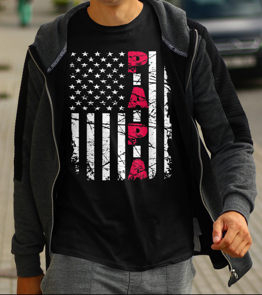 Mens Proud Papa American Flag Christmas Husban T-Shirt