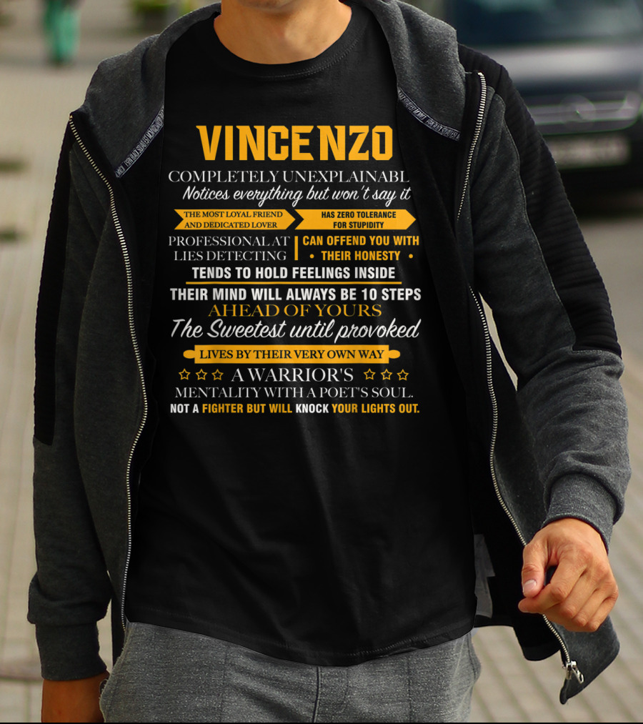 Vincenzo Completely Unexplainable Notices Everything A Warrior's Mentality With A Poet's Soul T-Shirt