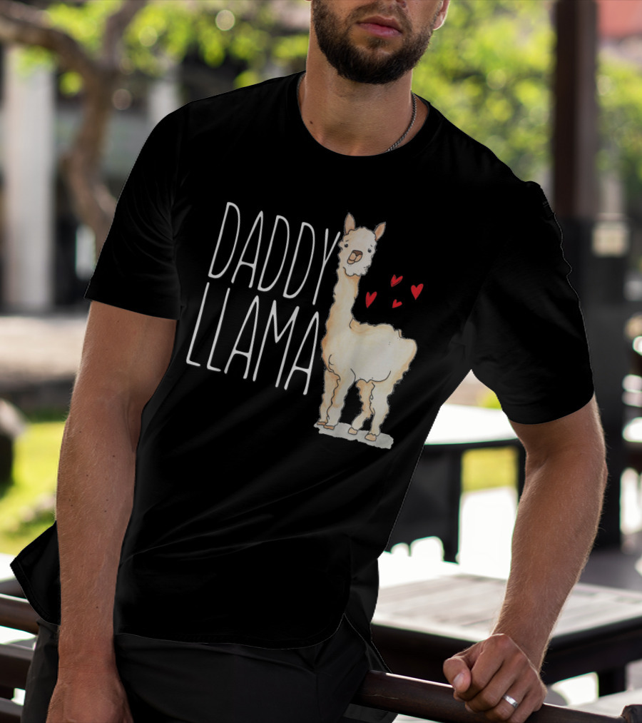 Daddy Llama Funny Matching Family Tribe Dad Hearts T-Shirt