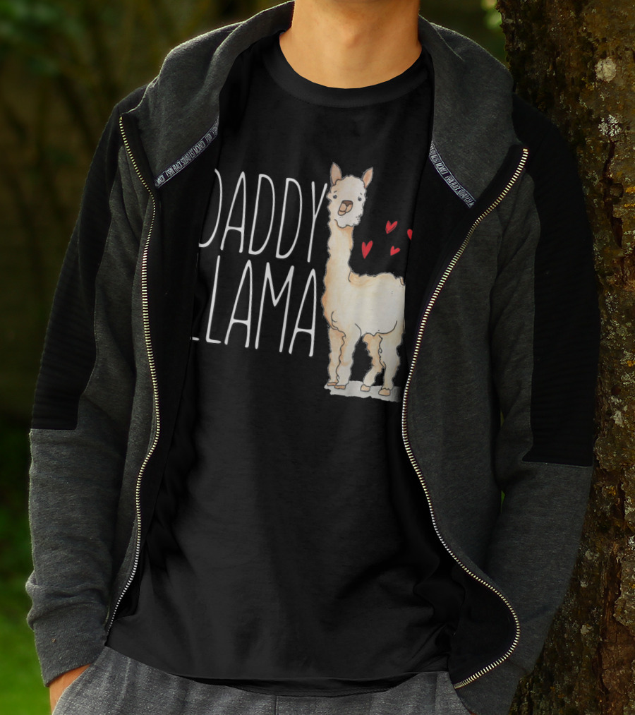 Daddy Llama Funny Matching Family Tribe Dad Hearts T-Shirt