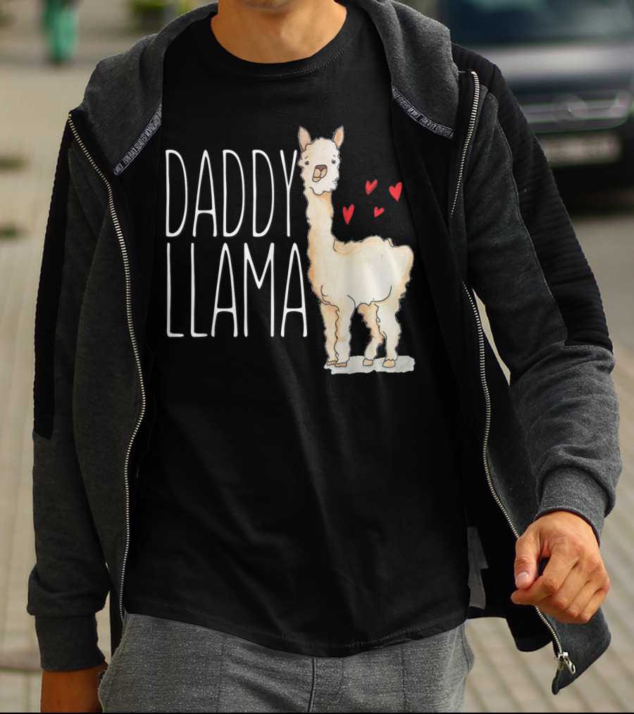 Daddy Llama Funny Matching Family Tribe Dad Hearts T-Shirt