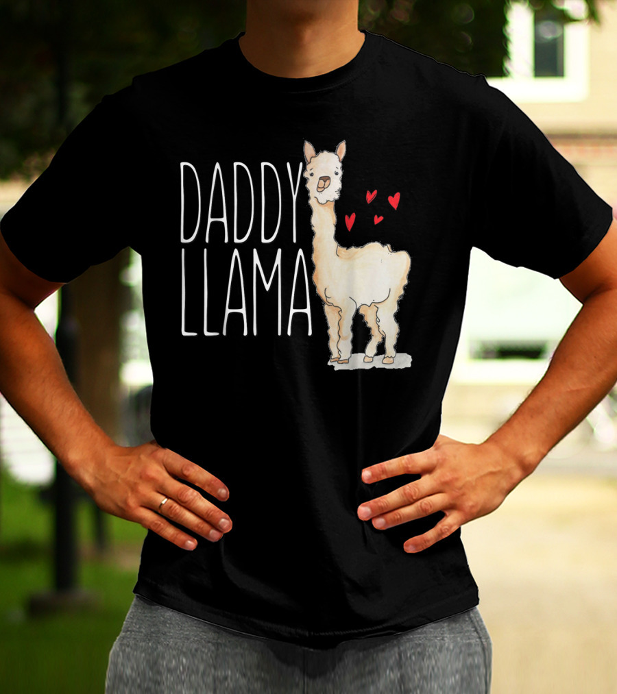 Daddy Llama Funny Matching Family Tribe Dad Hearts T-Shirt