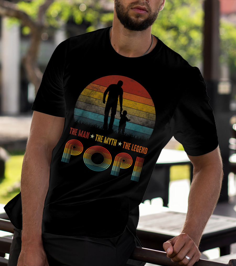 Popi The Man The Myth The Legend Vintage Silhouette Retro Sunset T-Shirt