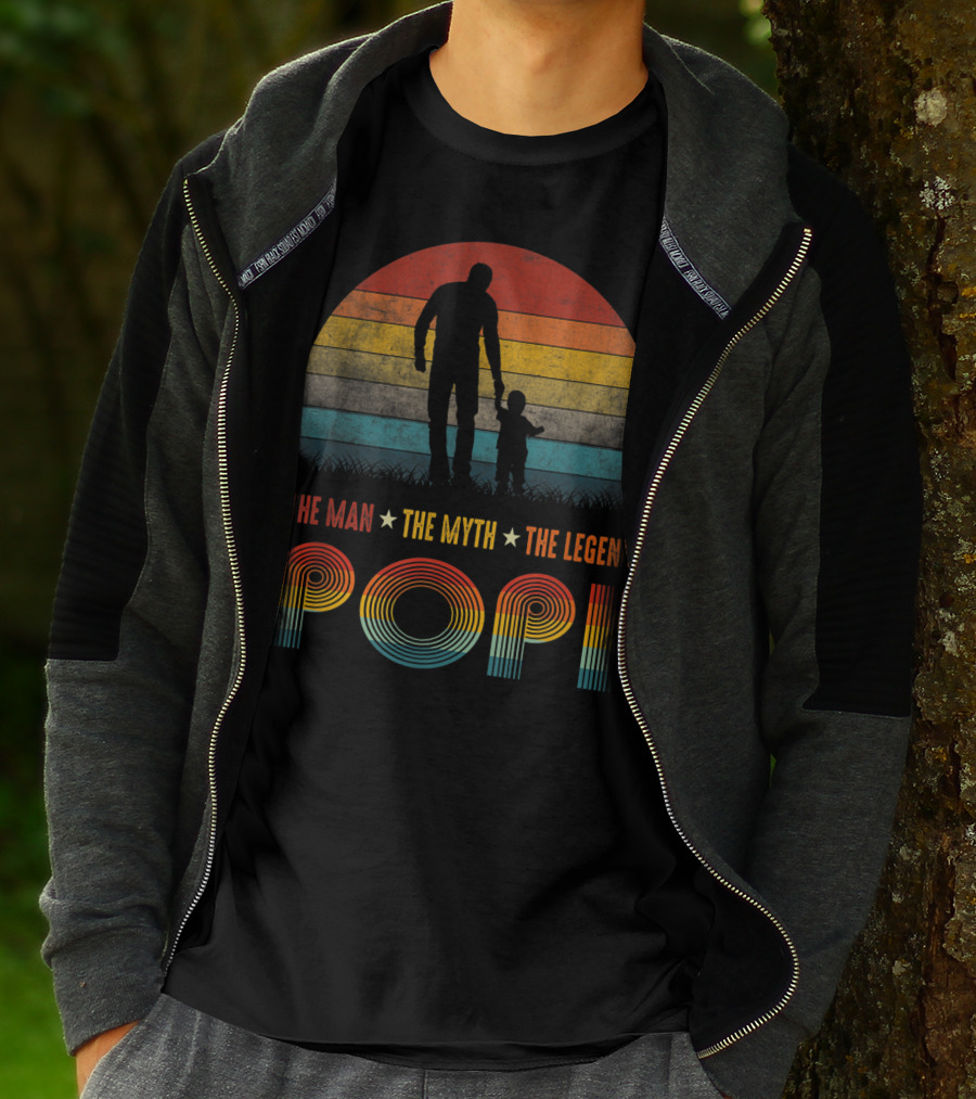 Popi The Man The Myth The Legend Vintage Silhouette Retro Sunset T-Shirt