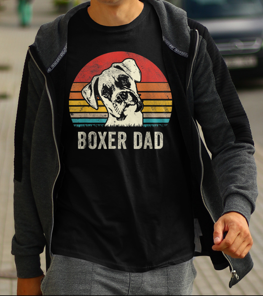 Boxer Dad Vintage Sunset Portrait Mens Daddy T-Shirt