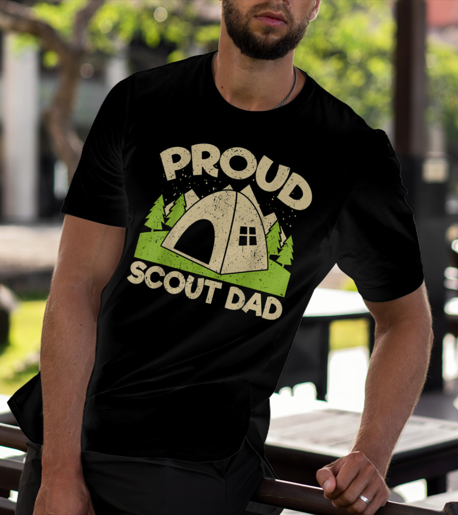 Proud Scout Dad Camping Tent With Trees T-Shirt
