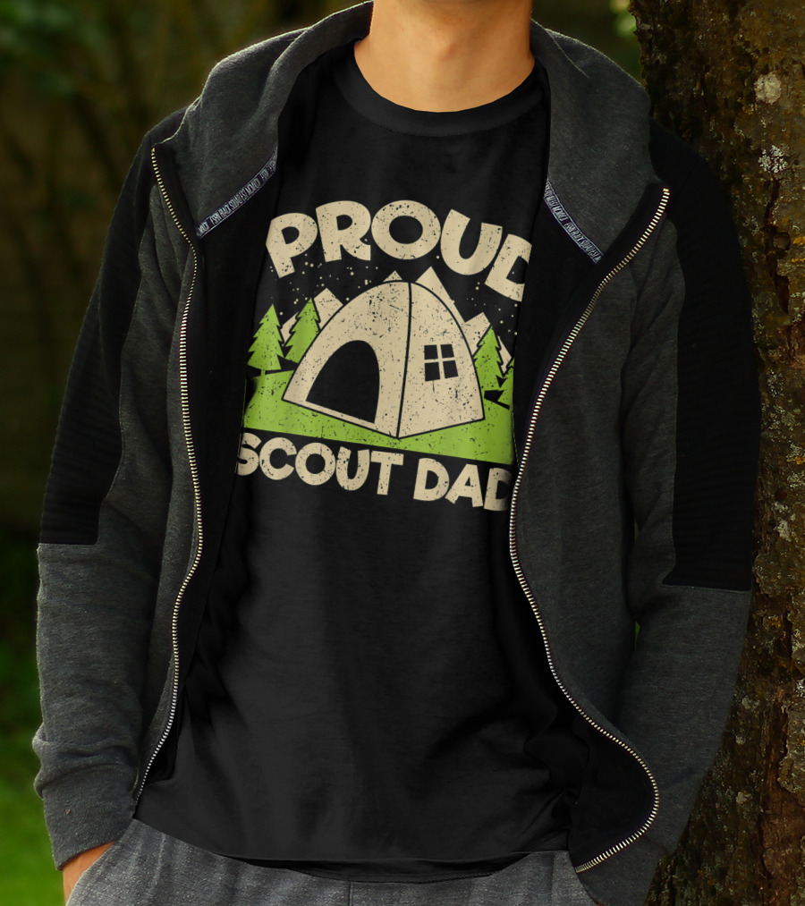 Proud Scout Dad Camping Tent With Trees T-Shirt