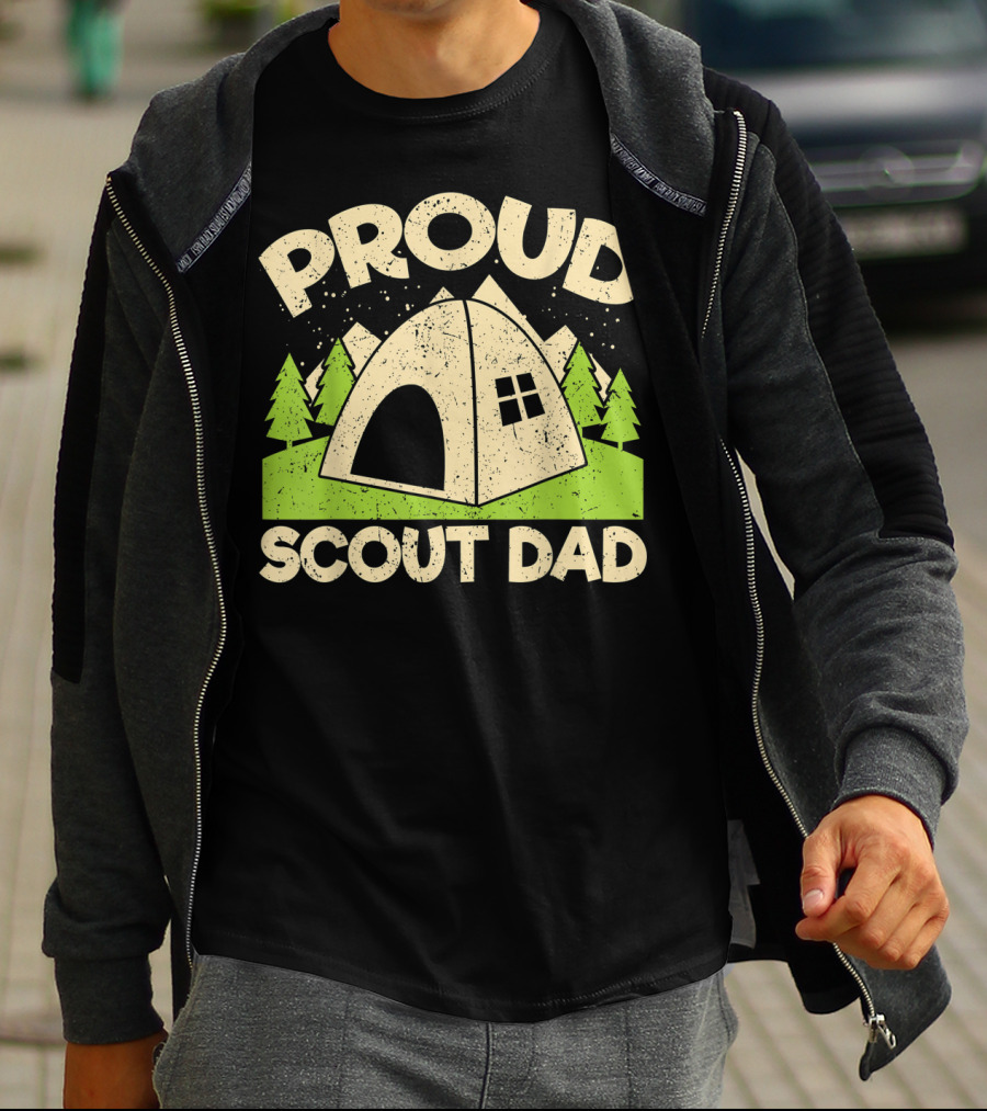 Proud Scout Dad Camping Tent With Trees T-Shirt