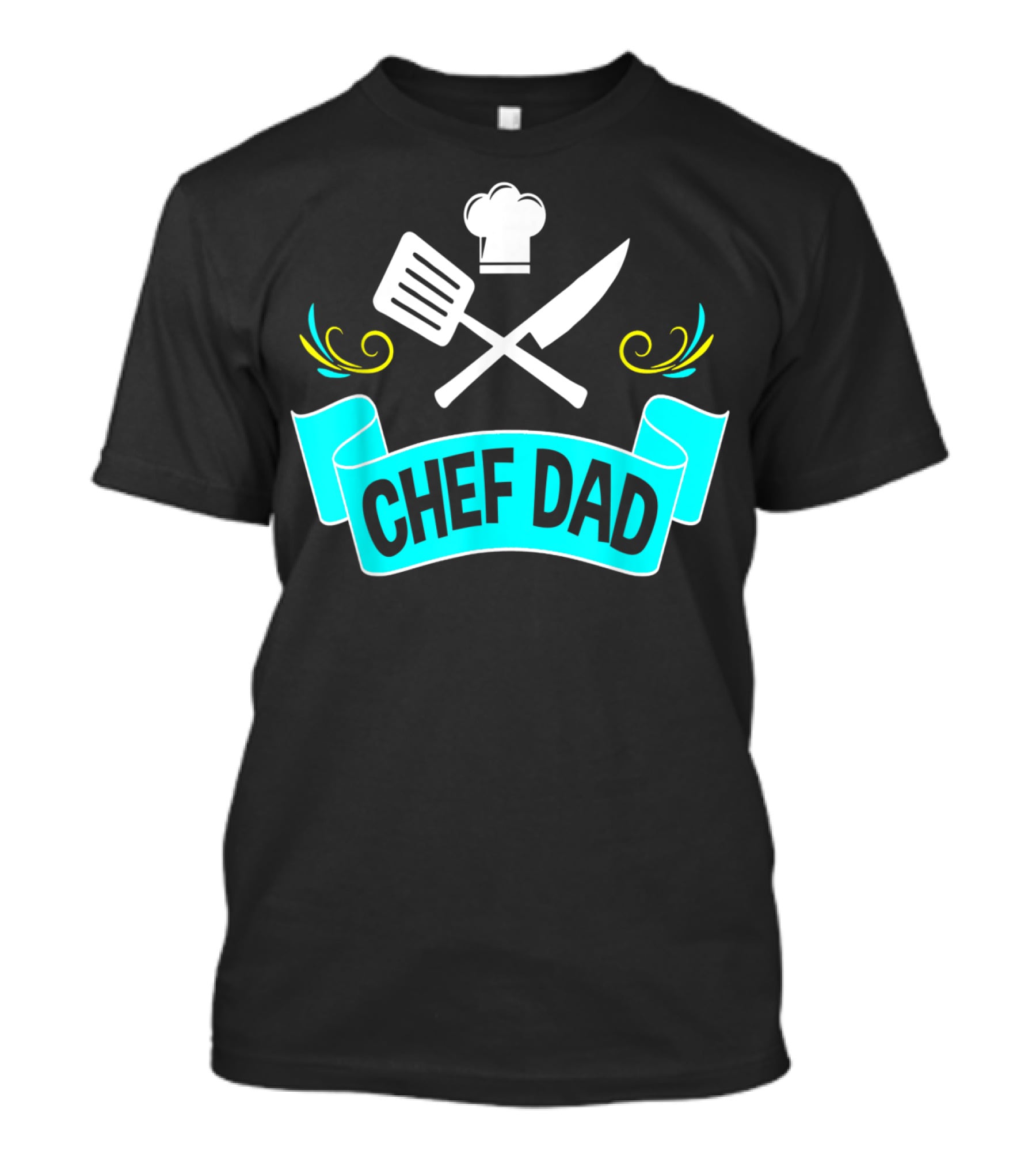 Chef Dad Cooking Daddy Banner With Chef Hat And Cooking Tools T-Shirt